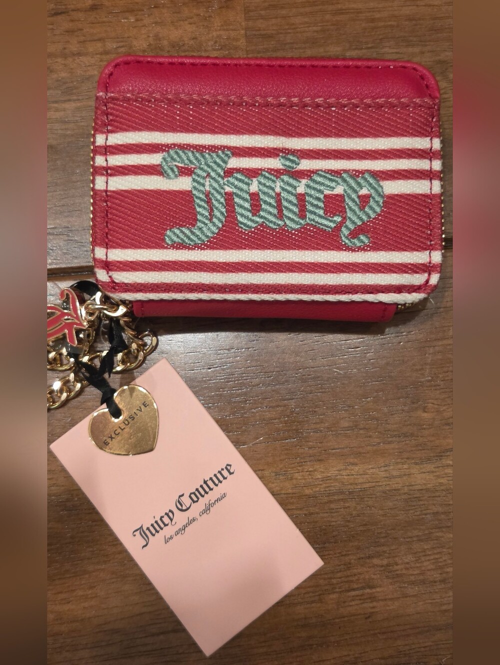 NWT Juicy Couture Red Stripe Zip Card Holder Coin Purse Wallet Y2K